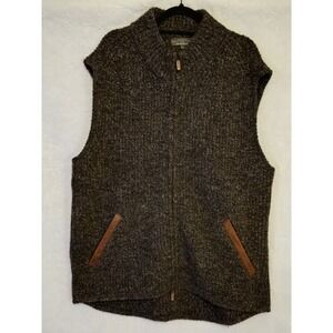 J.L. Powell Mens XL 100% Wool Sweater Vest Brown W Pockets Heavy Knit